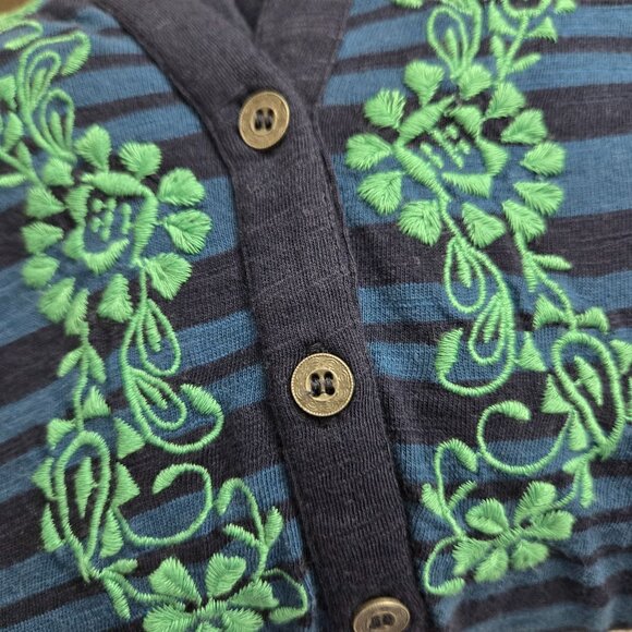 Lucky Brand Henley Top Womens Large Navy Blue Striped Embroidered Tunic Boho NEW - Picture 10 of 10